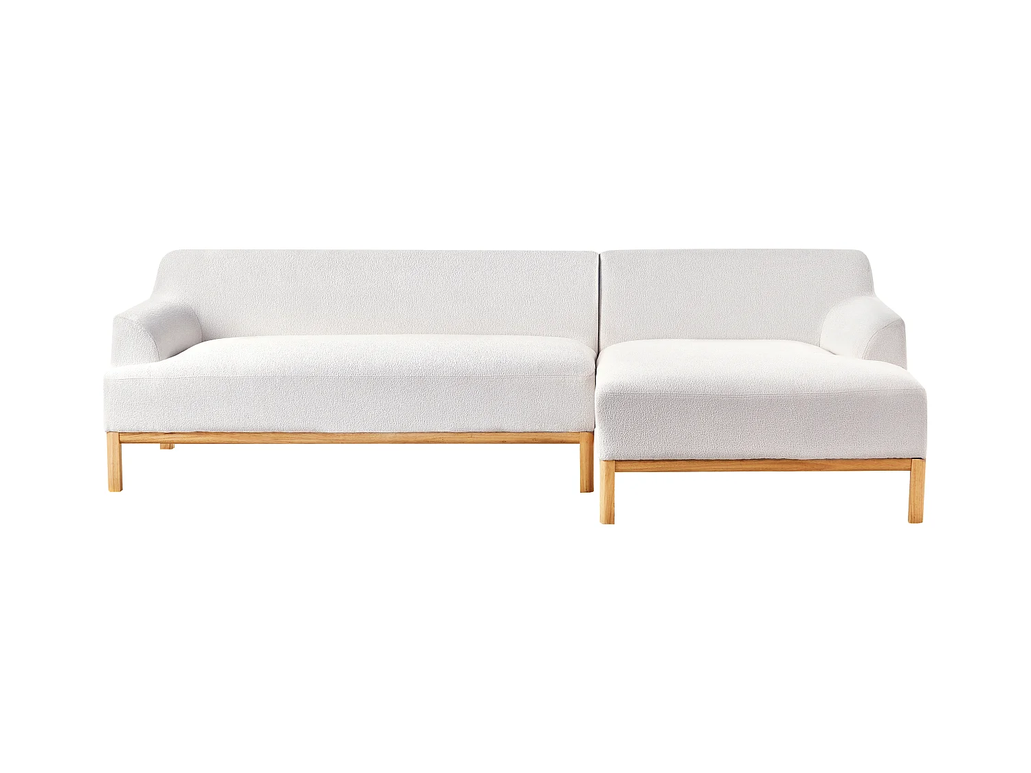 Canapé d'Angle à droite Pieds en Bois Meuble Coin de Salon en Tissu Bouclé Blanc Cassé Sosjo