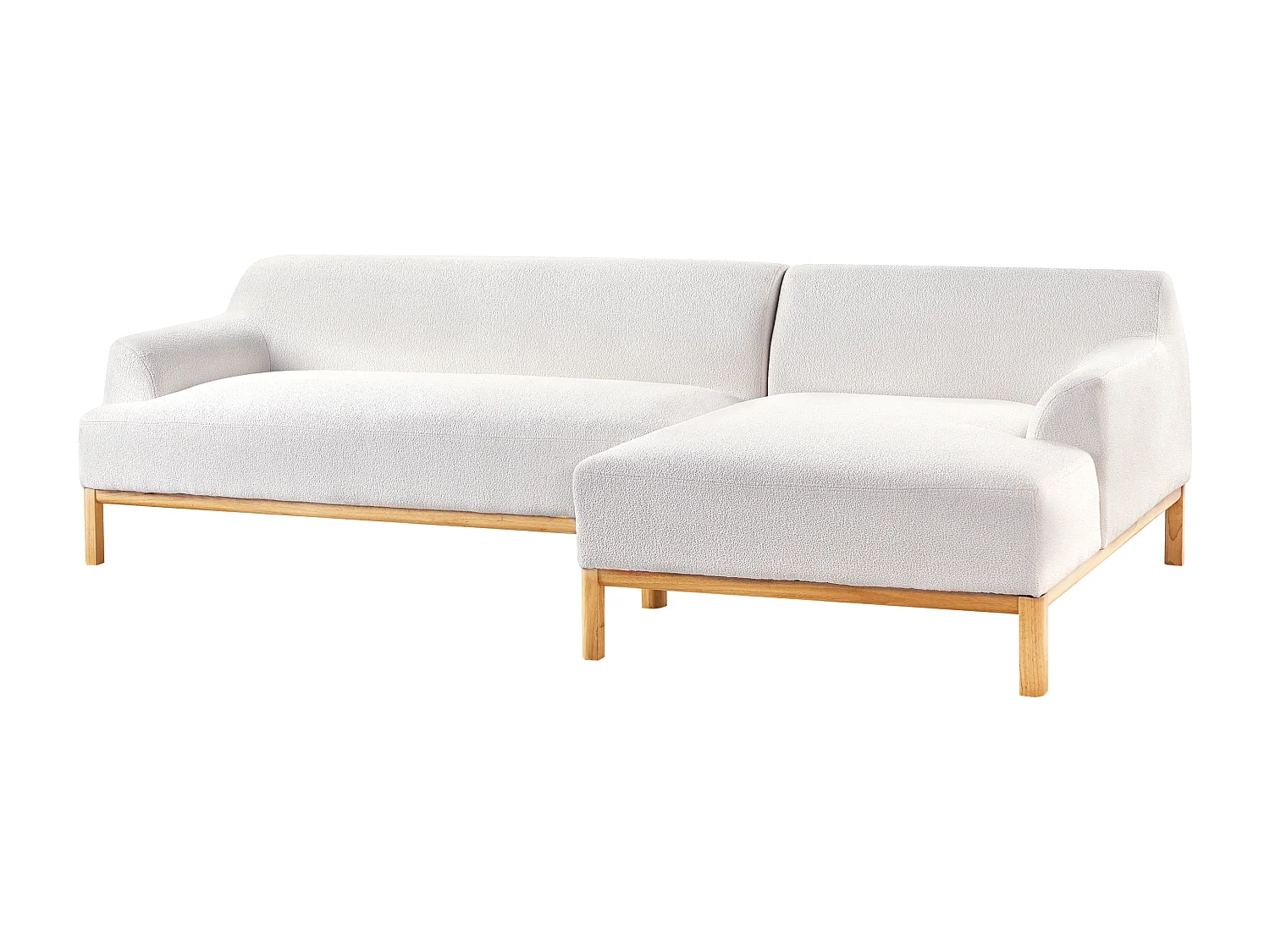 Canapé d'Angle à droite Pieds en Bois Meuble Coin de Salon en Tissu Bouclé Blanc Cassé Sosjo