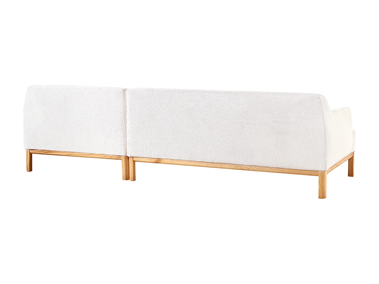 Canapé d'Angle à droite Pieds en Bois Meuble Coin de Salon en Tissu Bouclé Blanc Cassé Sosjo