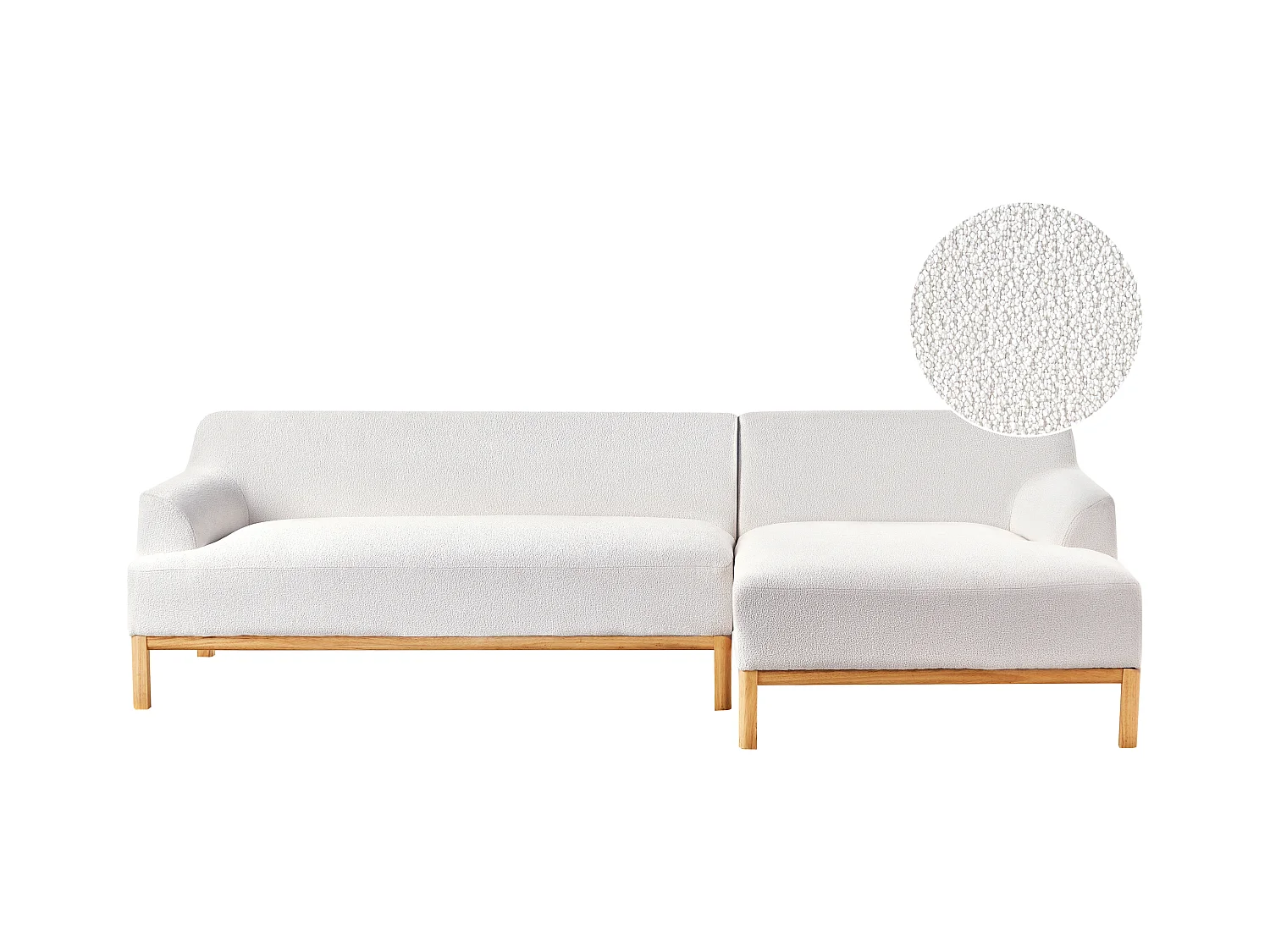 Canapé d'Angle à droite Pieds en Bois Meuble Coin de Salon en Tissu Bouclé Blanc Cassé Sosjo