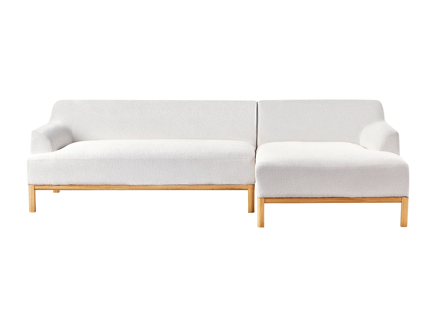 Canapé d'Angle à Gauche Pieds en Bois Meuble Coin de Salon en Tissu Bouclé Blanc Cassé Sosjo