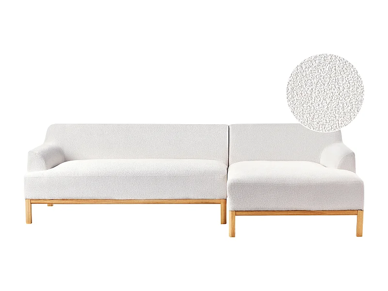 Ecksofa SOSJO Bouclé Cremeweiss 3-Sitzer linksseitig