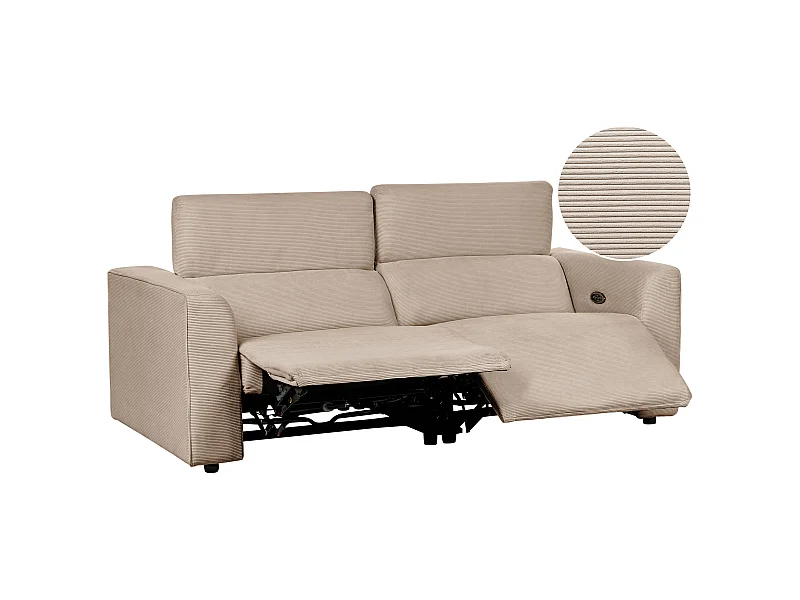 Stoffsofa 2-Sitzer elektrisch verstellbar mit USB-Anschluss Cord Sandbeige ULVEN