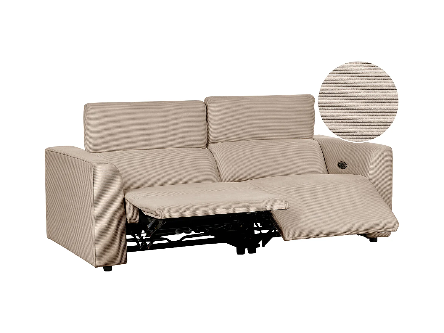 Canapé relax électrique 2 places ULVEN Velours côtelé Beige sable avec port USB