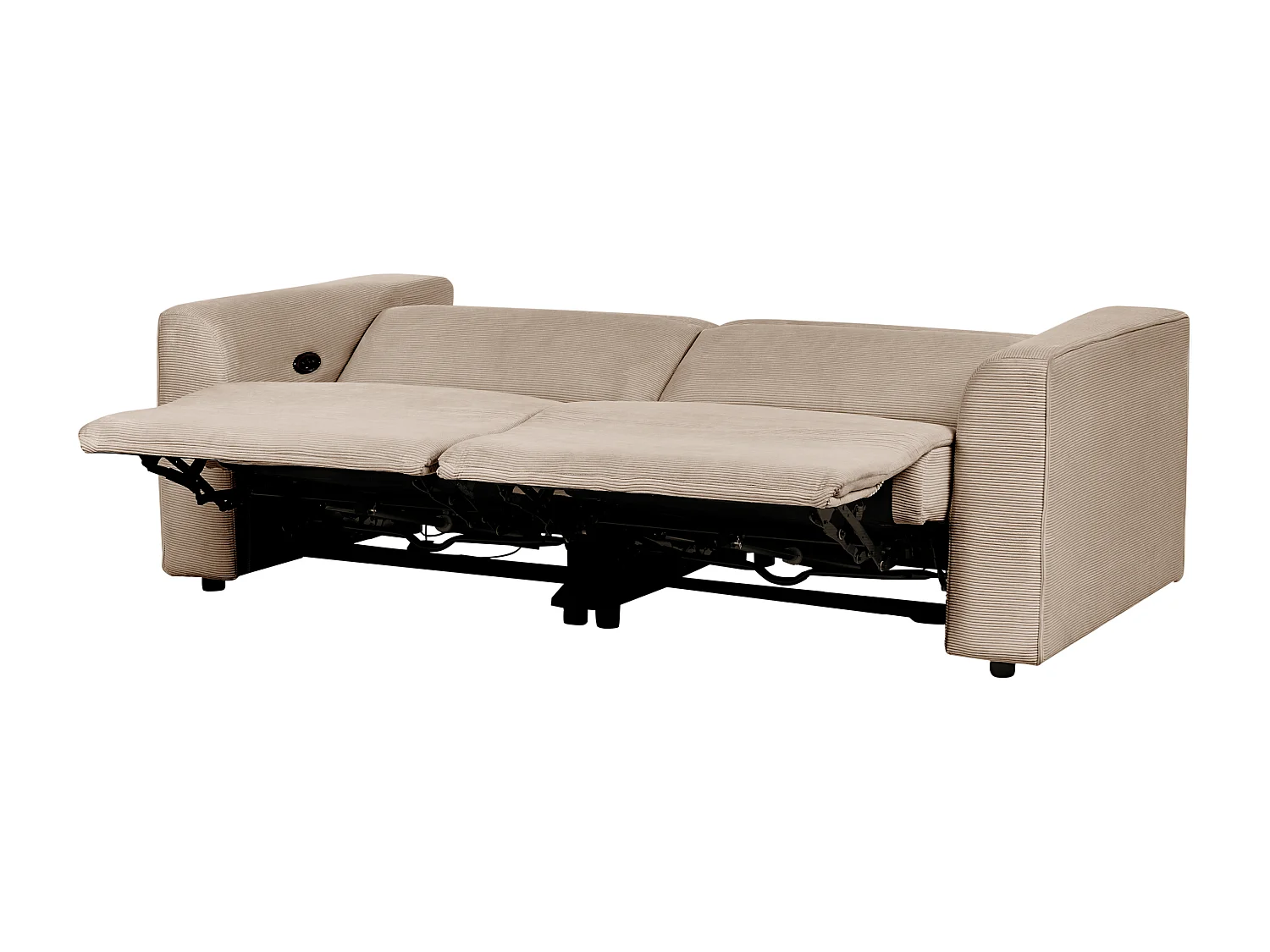 Canapé relax électrique 2 places ULVEN Velours côtelé Beige sable avec port USB