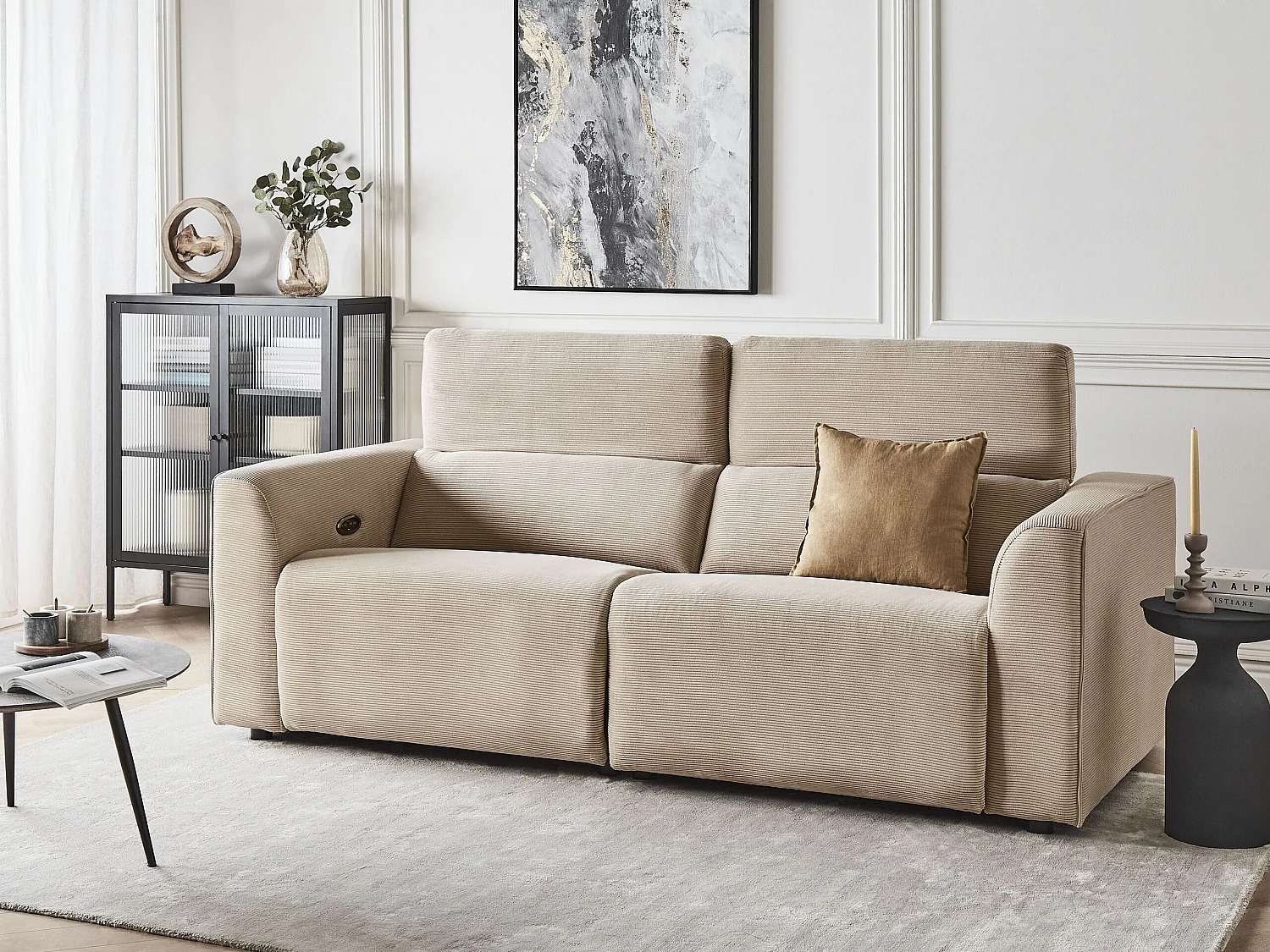 Stoffsofa 2-Sitzer elektrisch verstellbar mit USB-Anschluss Cord Sandbeige ULVEN