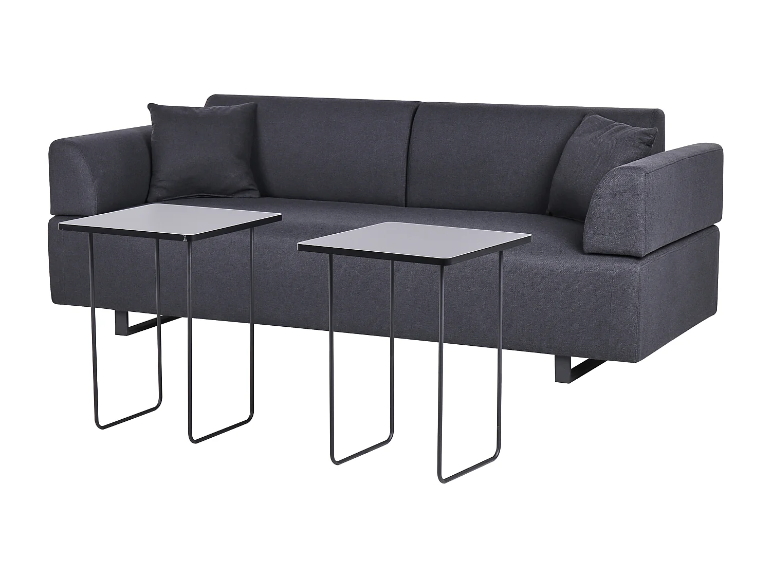 Canapé 3 places SOKNA Tissu Noir avec tables