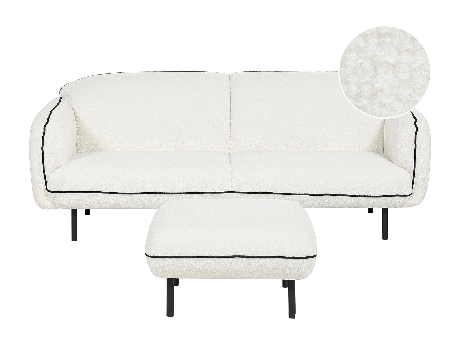 Canapé TONSBERG Bouclé Blanc avec ottoman 3 places