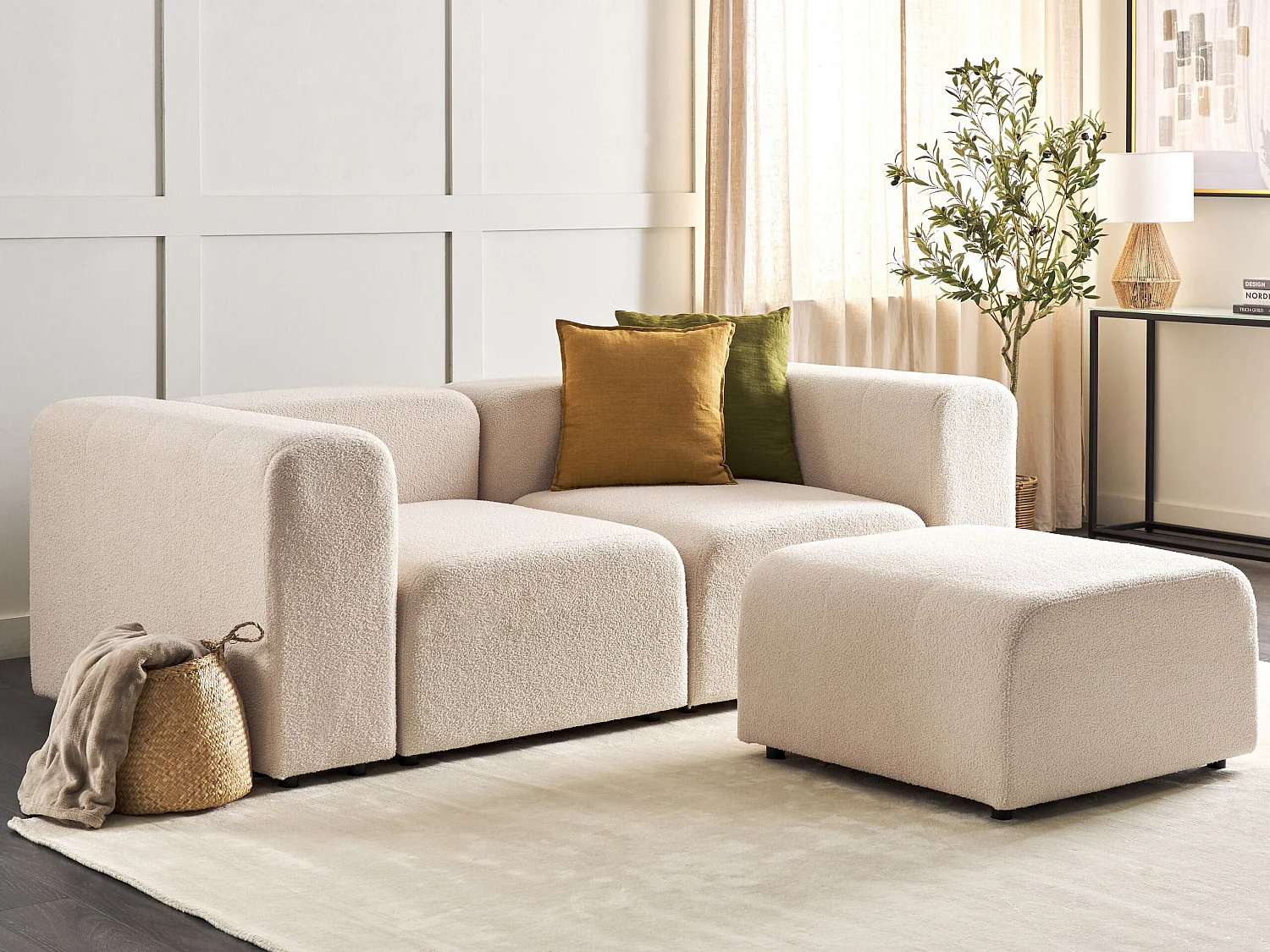 Canapé modulable 2 places FALSTERBO Bouclé Beige clair avec ottoman