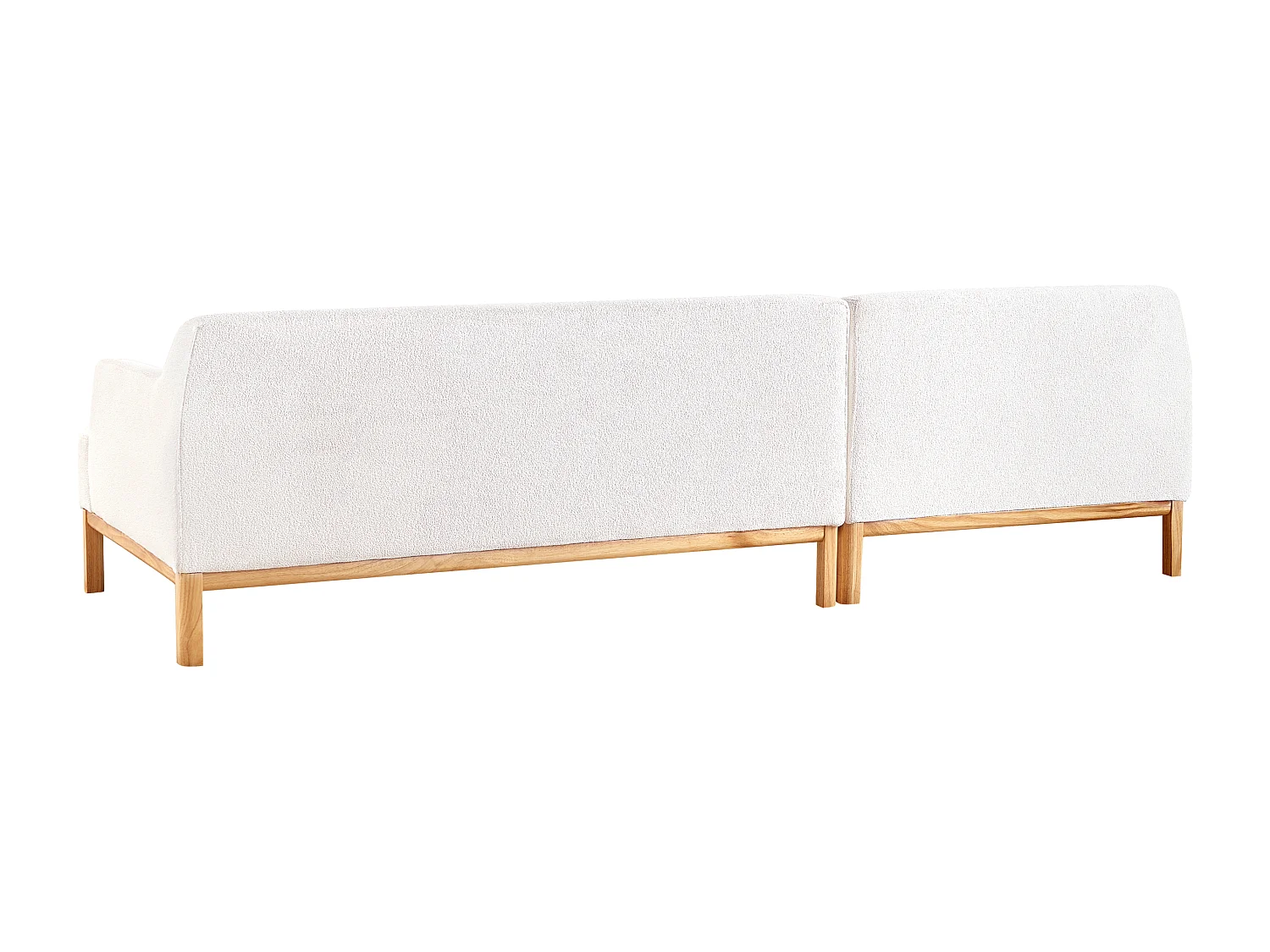 Canapé d'Angle à gauche Pieds en Bois Meuble Coin de Salon en Tissu Bouclé Blanc Cassé Sosjo