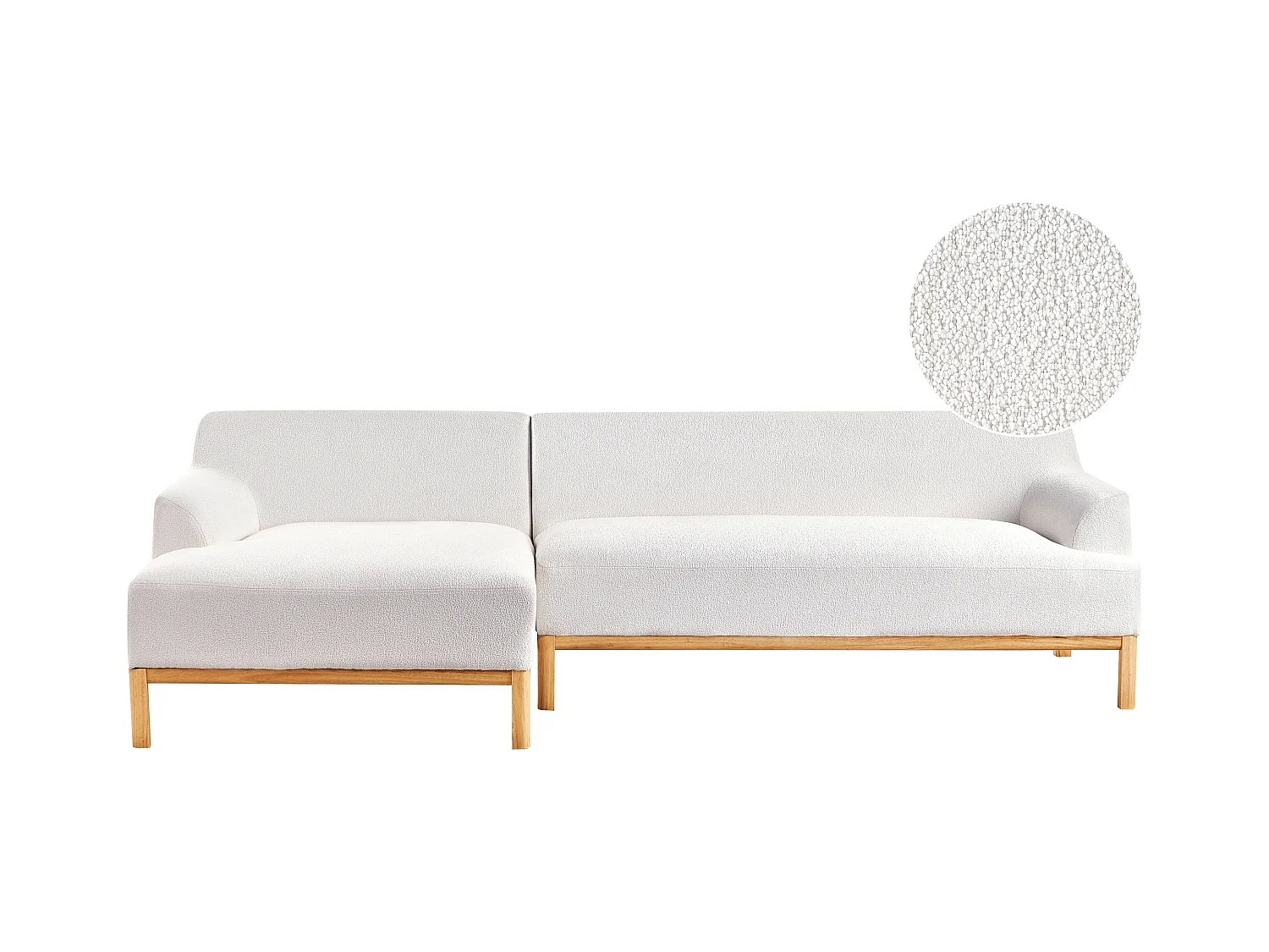 Canapé d'Angle à gauche Pieds en Bois Meuble Coin de Salon en Tissu Bouclé Blanc Cassé Sosjo