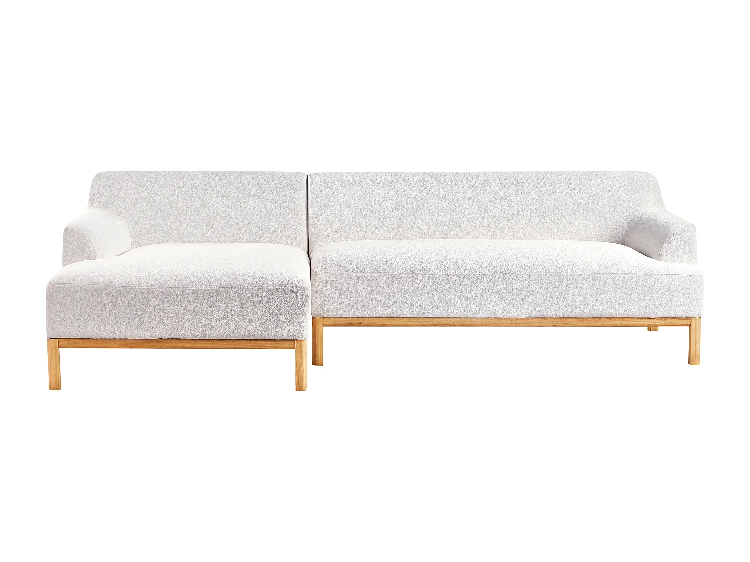 Canapé d'Angle à gauche Pieds en Bois Meuble Coin de Salon en Tissu Bouclé Blanc Cassé Sosjo