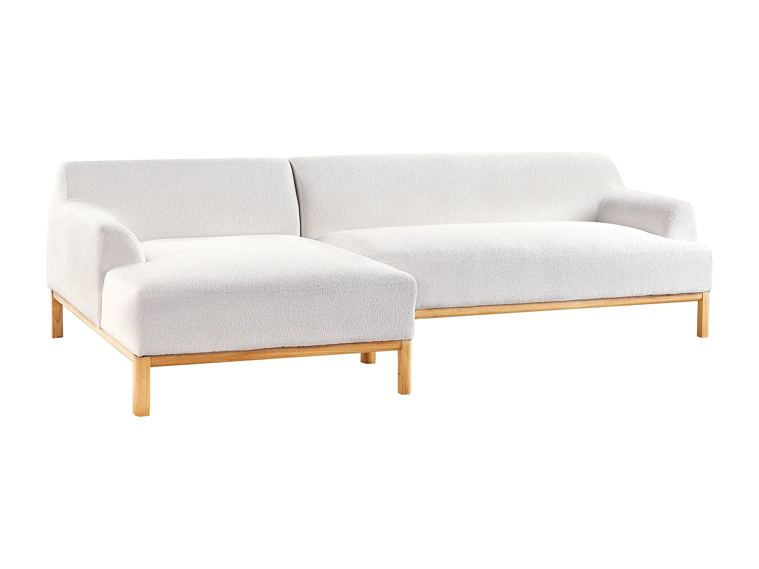 Canapé d'Angle à gauche Pieds en Bois Meuble Coin de Salon en Tissu Bouclé Blanc Cassé Sosjo