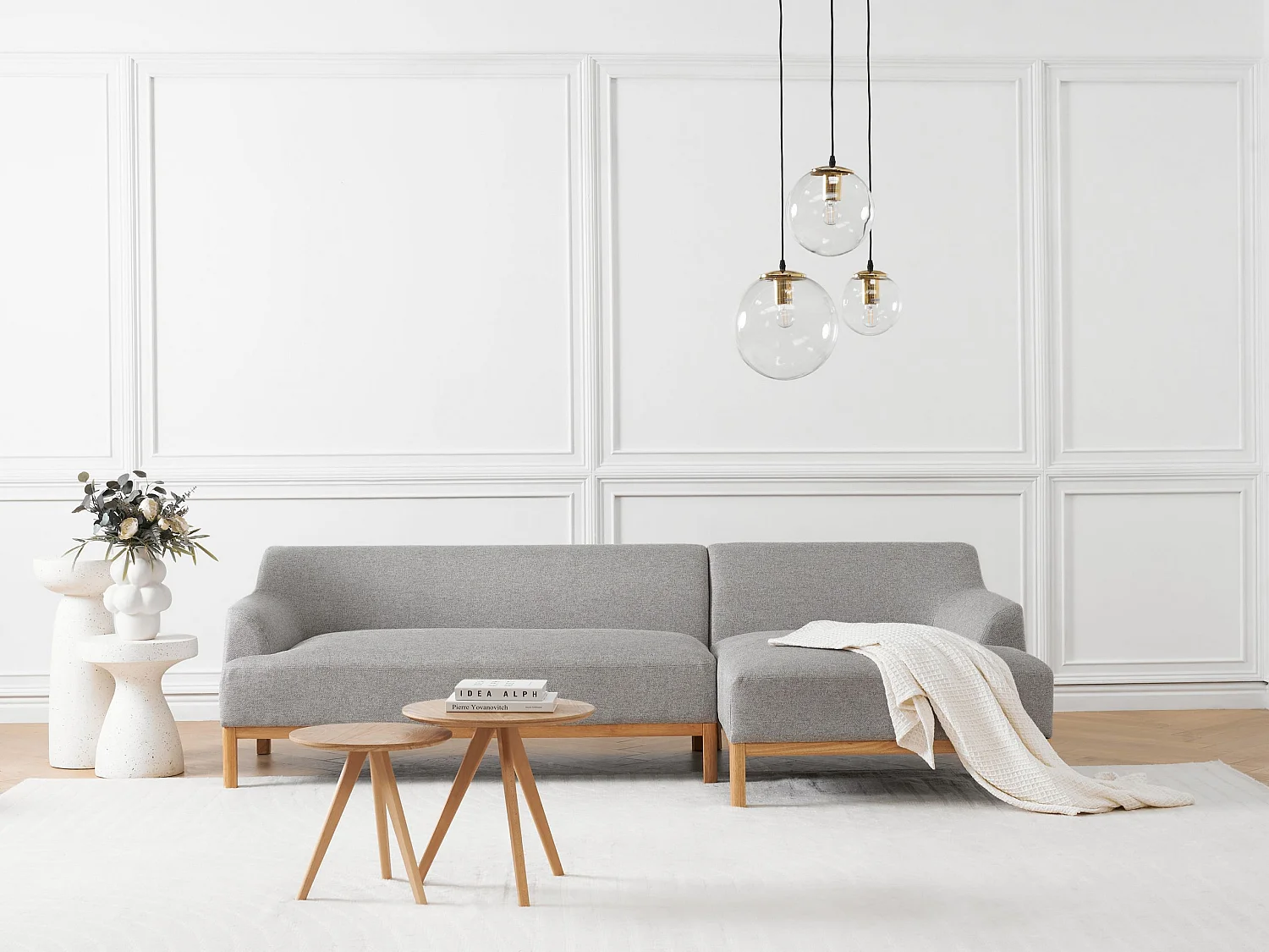 Divano angolare SOSJO Tessuto Grigio chiaro 3 posti Lato Sinistro