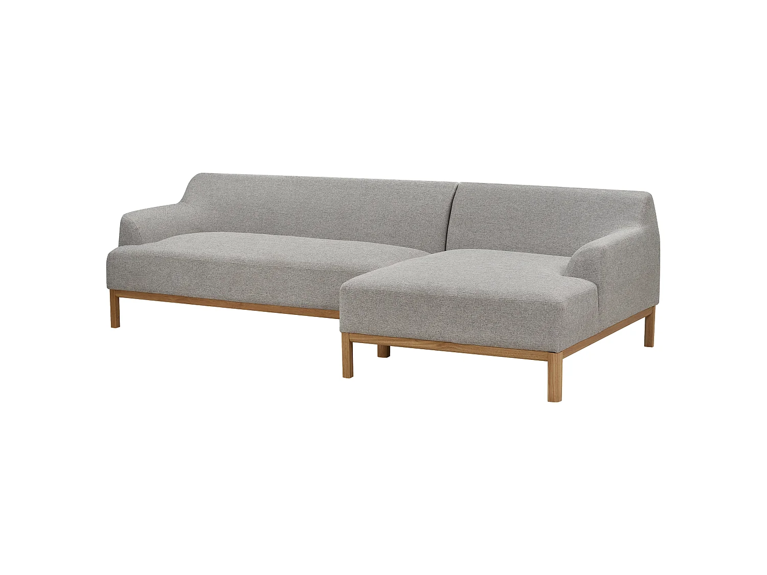 Canapé d'angle 3 places en tissu gris avec pieds en bois