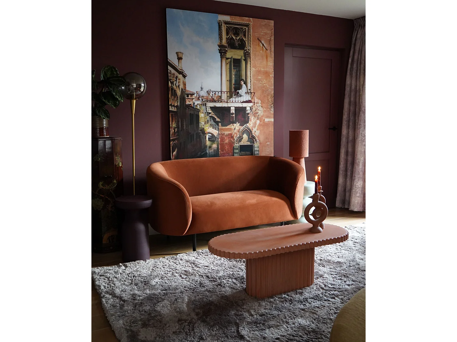Canapé 2 places en velours orange LOEN
