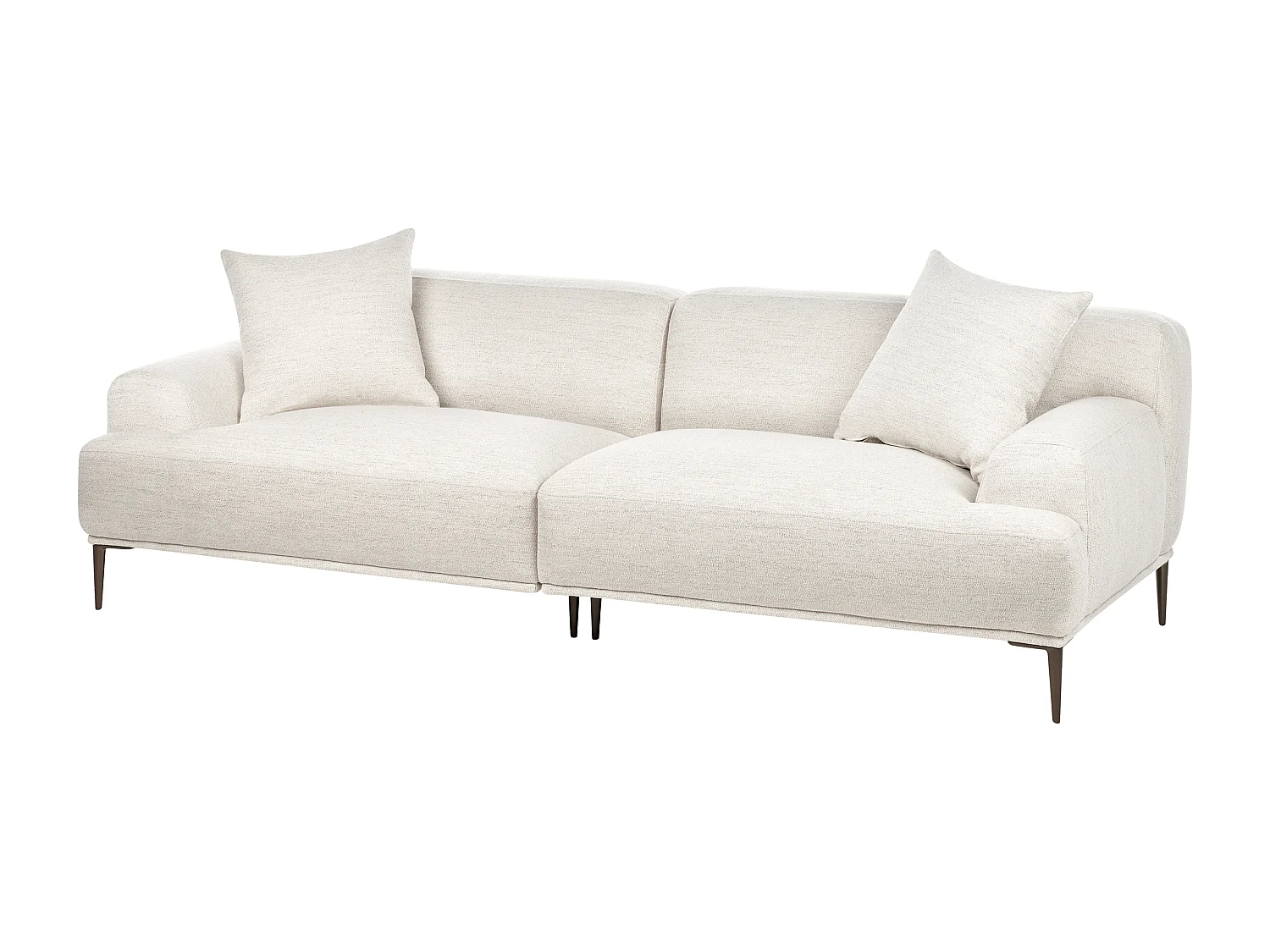 3-Sitzer Sofa Stoffbezug beige Metallbeine tiefe Sitzfläche Dekokissen Matila