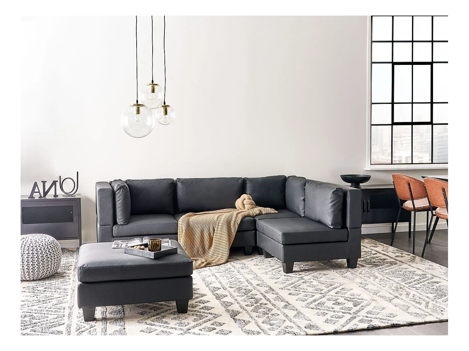Canapé d'angle modulable 4 places UNSTAD Cuir PU Noir Côté droite