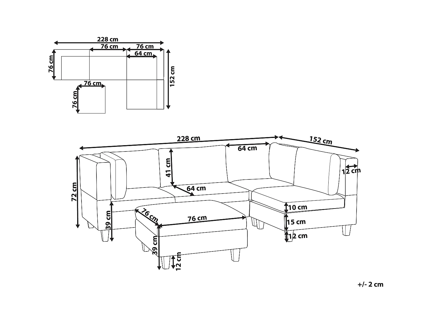 Canapé d'angle modulable 4 places UNSTAD Cuir PU Noir Côté droite