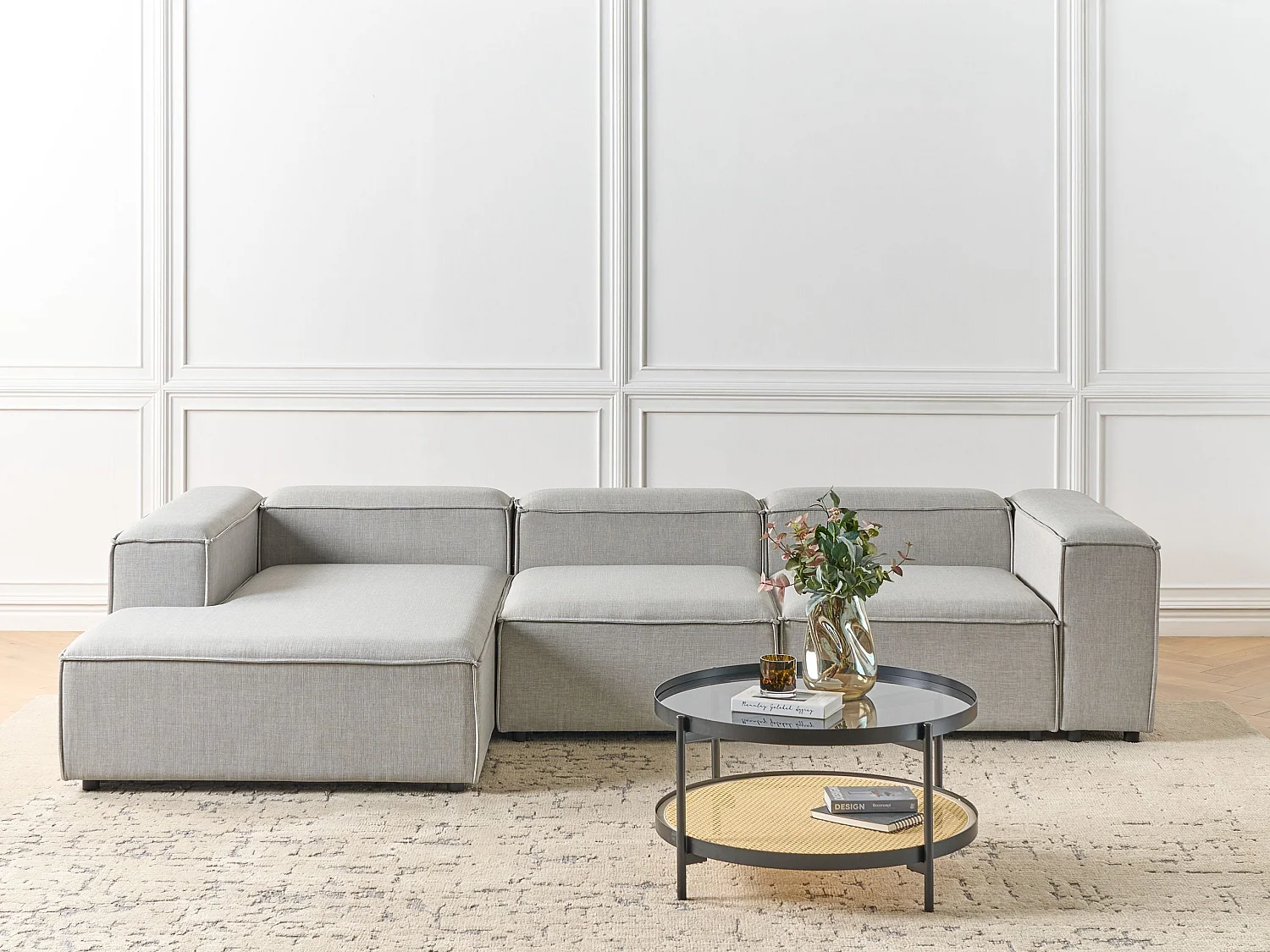 Sofá de canto modular ARDAL Tecido Cinzento claro 4 lugares à direita