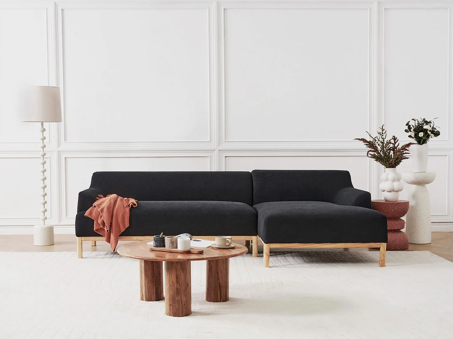 Ecksofa SOSJO Stoff Schwarz 3-Sitzer linksseitig