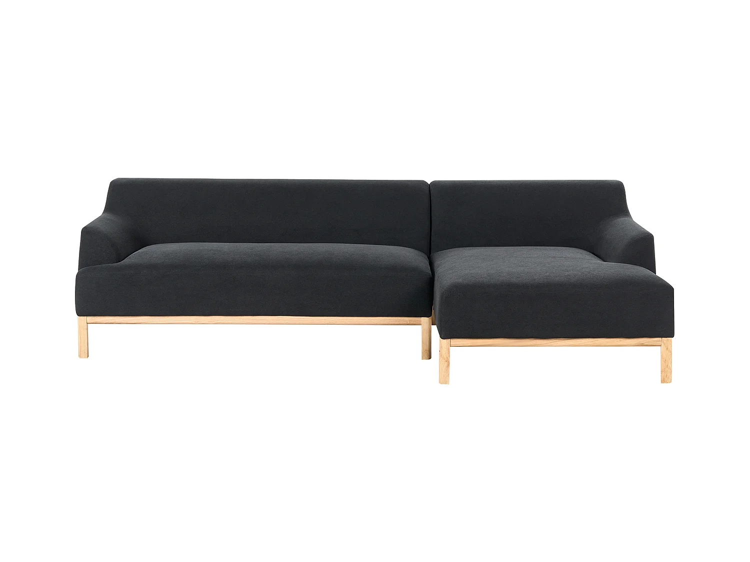 Canapé d'Angle à droite Pieds en Bois Meuble Coin de Salon en Tissu Polyester Noir Sosjo