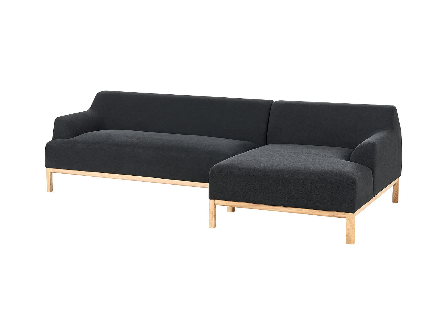 Canapé d'Angle à droite Pieds en Bois Meuble Coin de Salon en Tissu Polyester Noir Sosjo