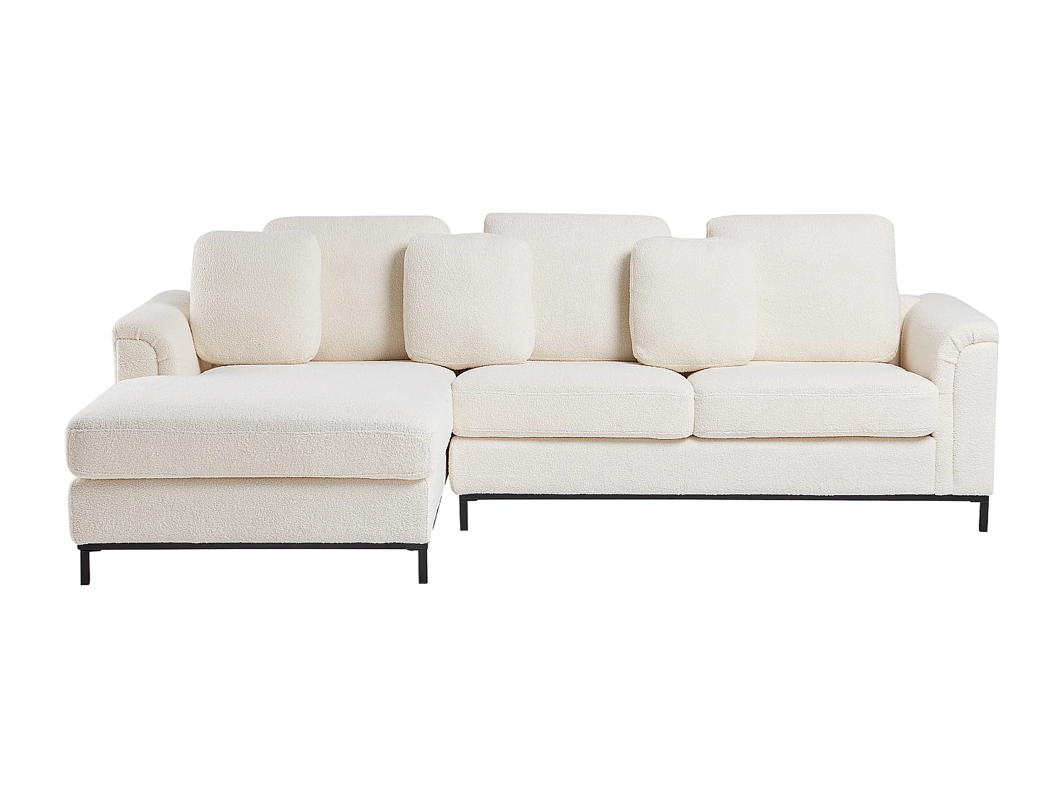 Divano angolare OSLO Bouclé Bianco con ottomana 5 posti Lato destro