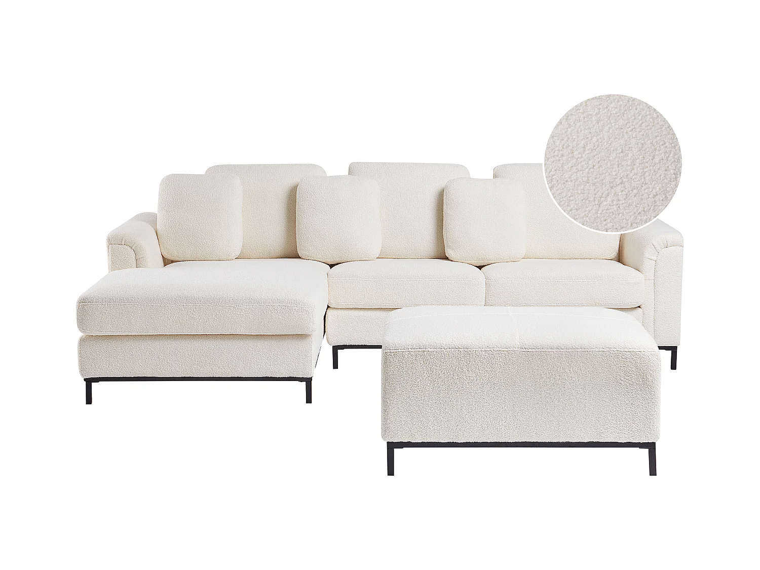 Canapé d'Angle à gauche Salon Moderne en Forme de L avec Pouf Tapissé en Tissu Bouclé Blanc Oslo