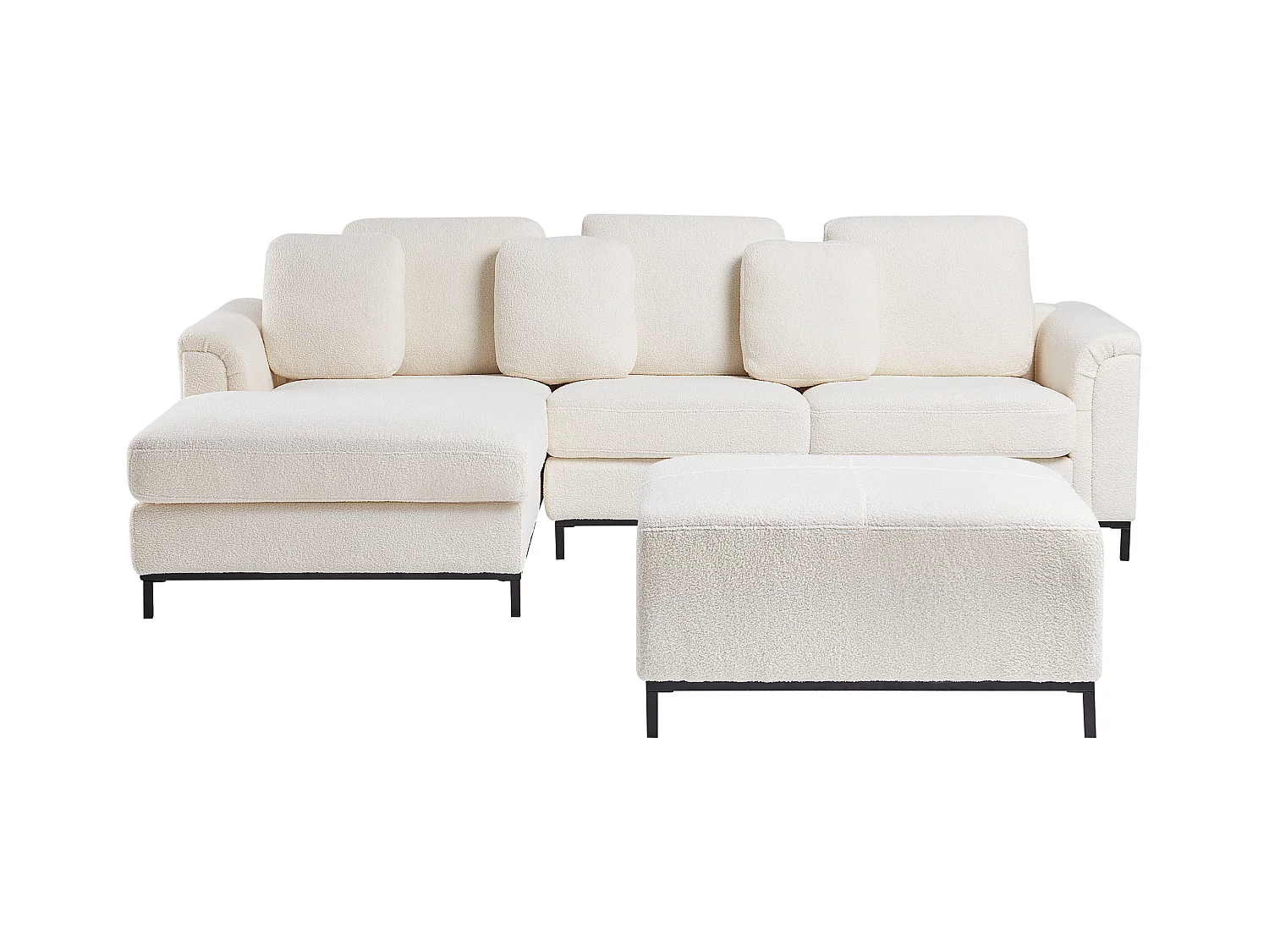 Canapé d'Angle à gauche Salon Moderne en Forme de L avec Pouf Tapissé en Tissu Bouclé Blanc Oslo