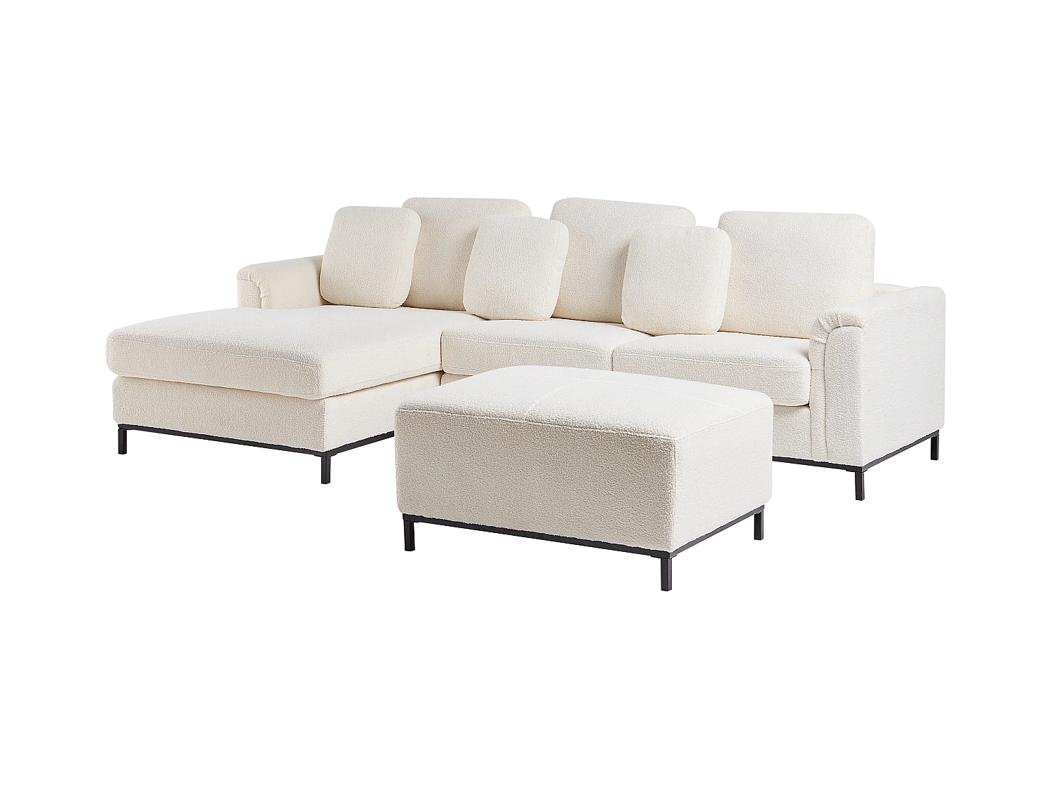Canapé d'Angle à gauche Salon Moderne en Forme de L avec Pouf Tapissé en Tissu Bouclé Blanc Oslo