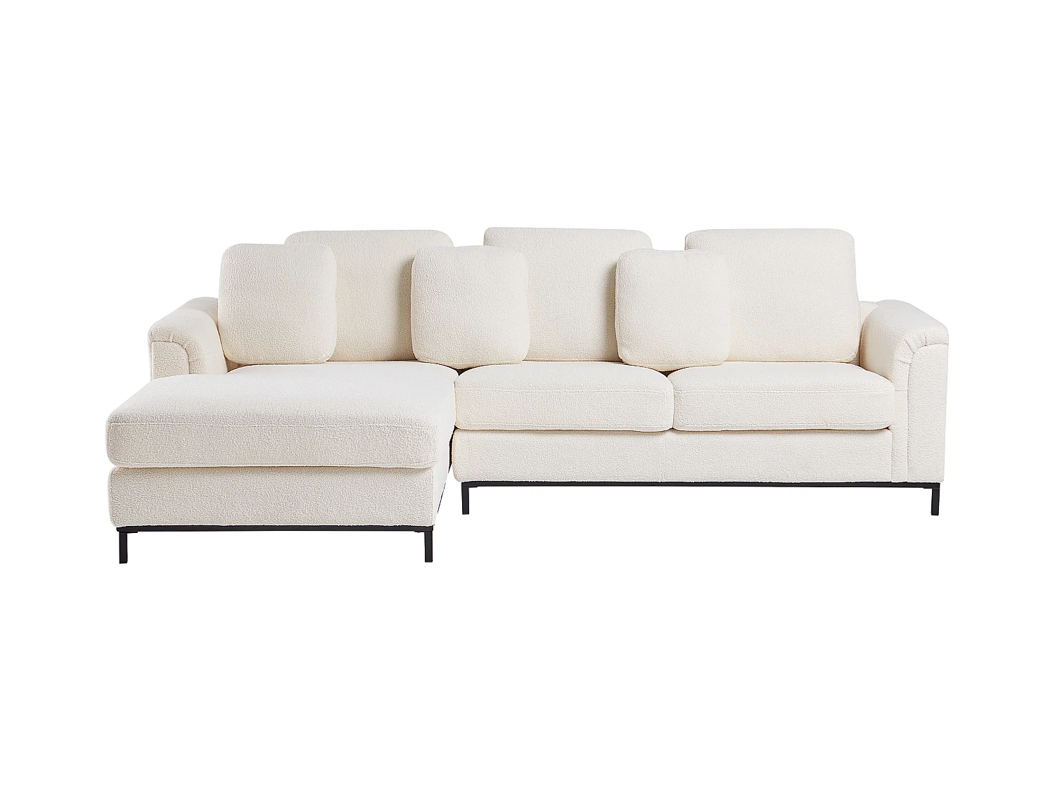 Canapé d'Angle à gauche Salon Moderne en Forme de L avec Pouf Tapissé en Tissu Bouclé Blanc Oslo