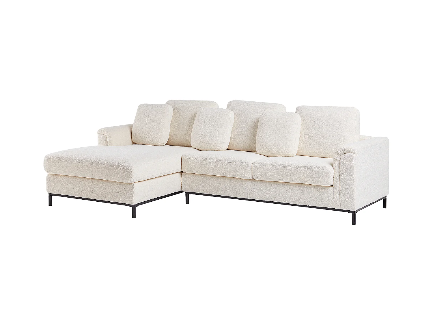 Canapé d'Angle à gauche Salon Moderne en Forme de L avec Pouf Tapissé en Tissu Bouclé Blanc Oslo