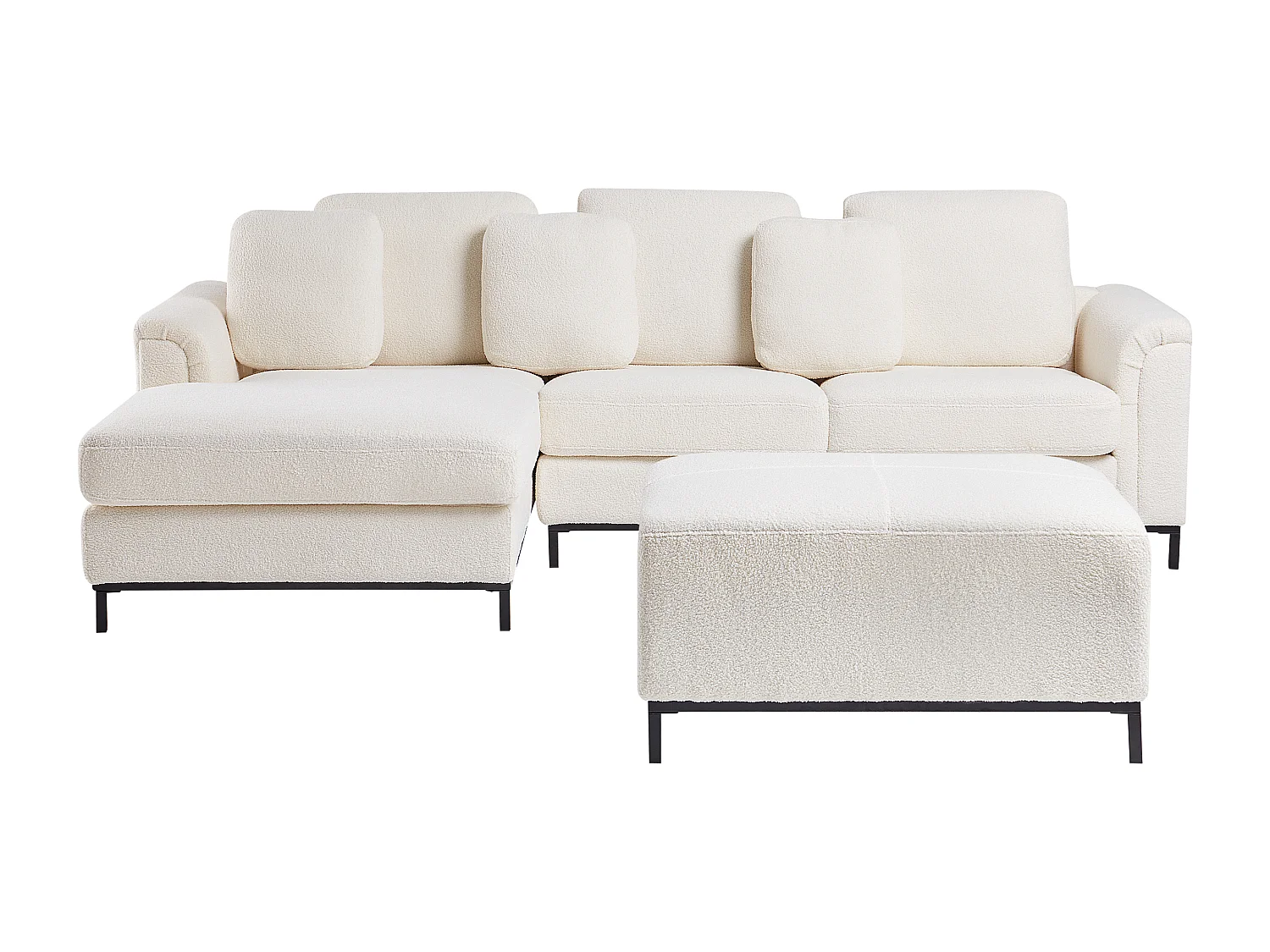 Canapé d'angle OSLO Bouclé Blanc avec ottoman 5 places Côté droit