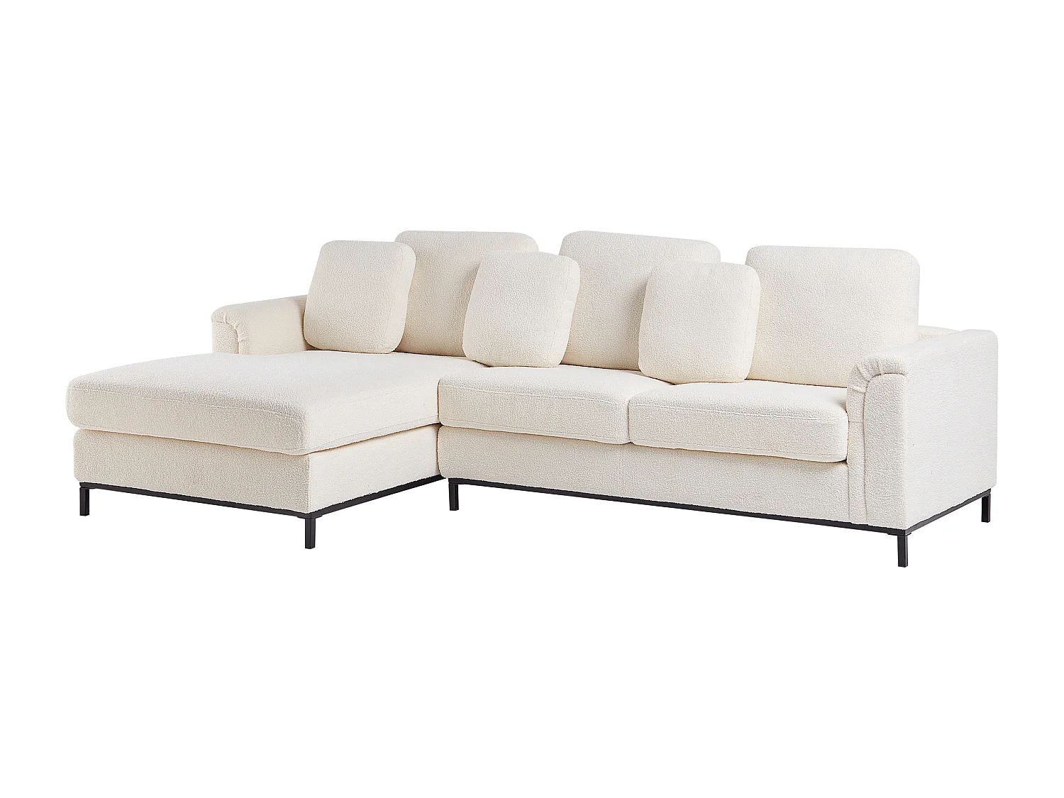 Canapé d'angle OSLO Bouclé Blanc avec ottoman 5 places Côté droit