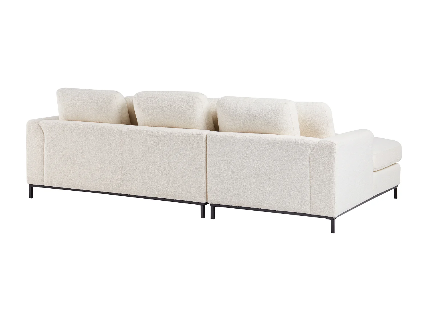 Canapé d'angle OSLO Bouclé Blanc avec ottoman 5 places Côté droit