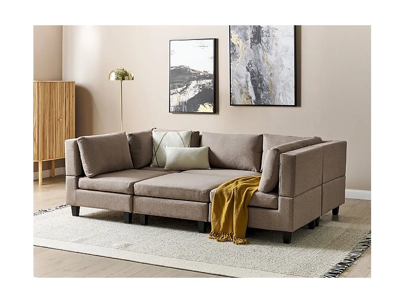 Canapé modulable en forme de U 5 places UNSTAD Tissu Marron avec ottoman