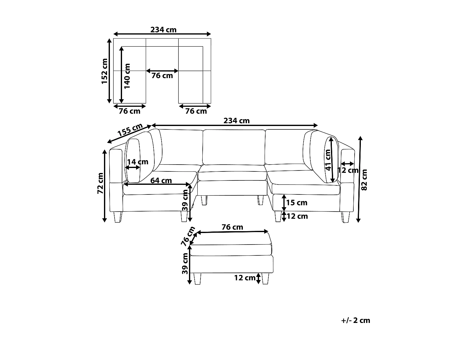 UNSTAD Tessuto Marrone con ottomana 5 posti