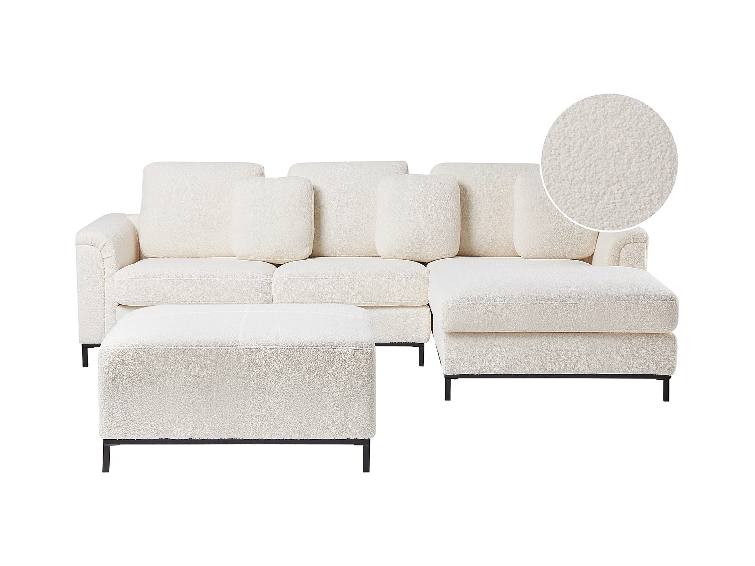 Divano angolare OSLO Bouclé Bianco con ottomana 5 posti Lato Sinistro