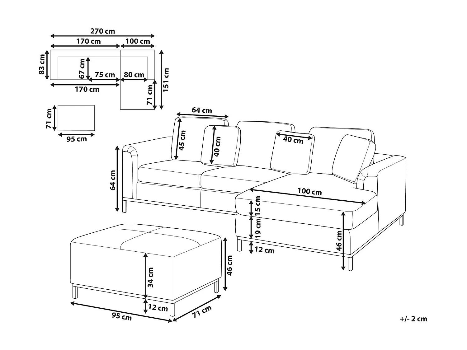 Divano angolare OSLO Bouclé Bianco con ottomana 5 posti Lato Sinistro
