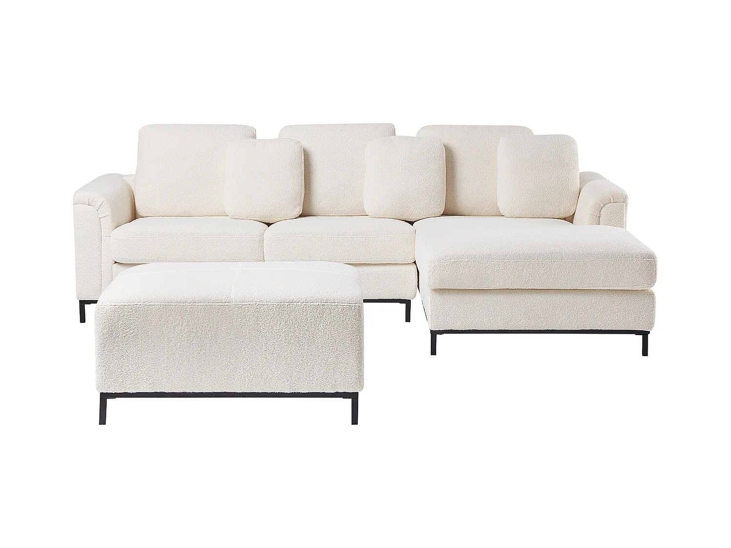 Canapé d'Angle à droite Salon Moderne en Forme de L avec Pouf Tapissé en Tissu Bouclé Blanc Oslo