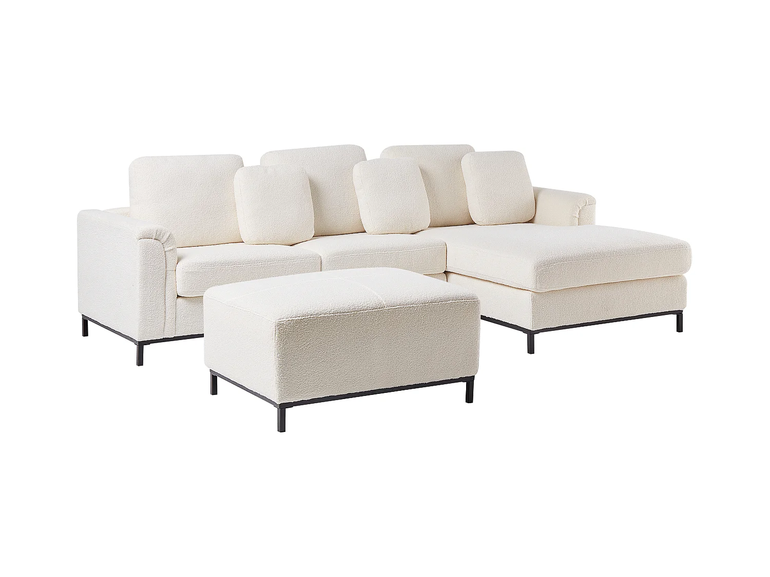 Canapé d'Angle à droite Salon Moderne en Forme de L avec Pouf Tapissé en Tissu Bouclé Blanc Oslo