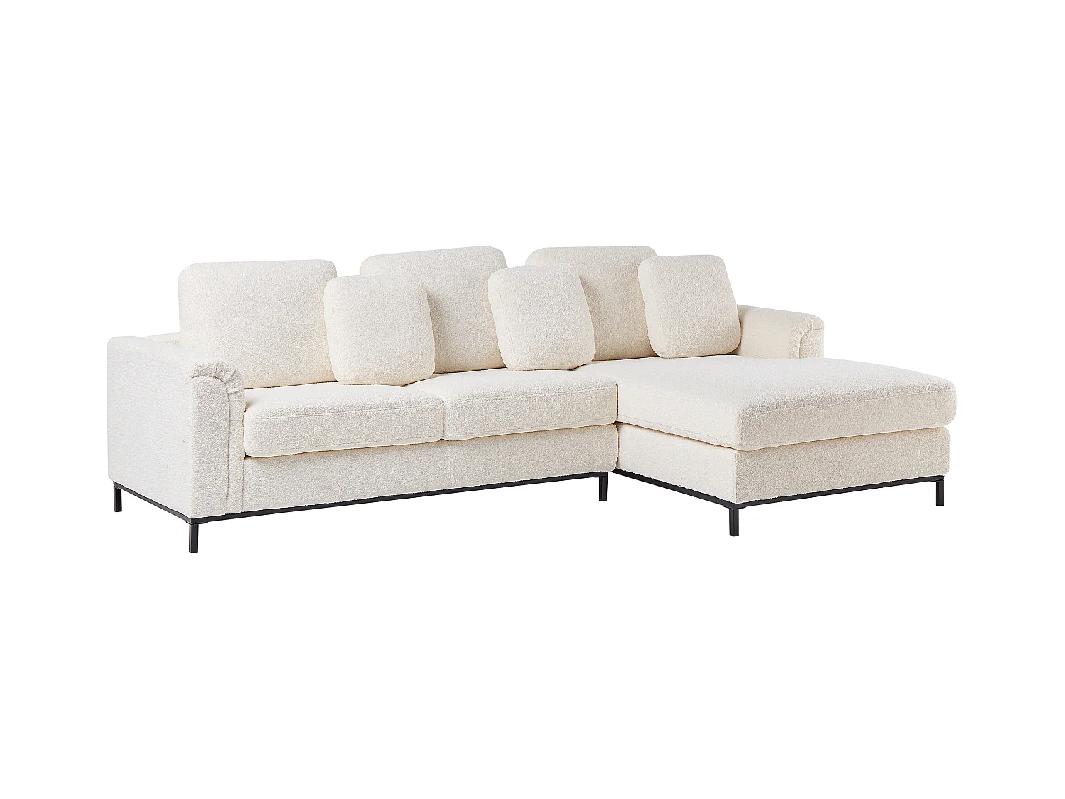 Canapé d'Angle à droite Salon Moderne en Forme de L avec Pouf Tapissé en Tissu Bouclé Blanc Oslo
