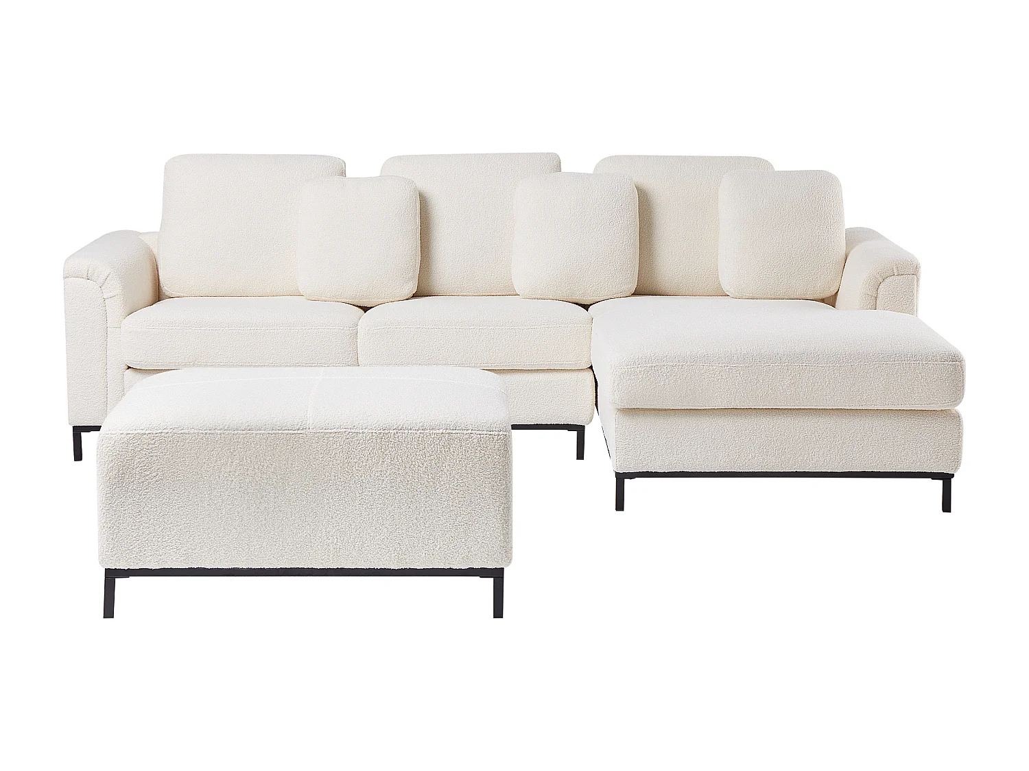Canapé d'angle OSLO Bouclé Blanc avec ottoman 5 places Côté gauche