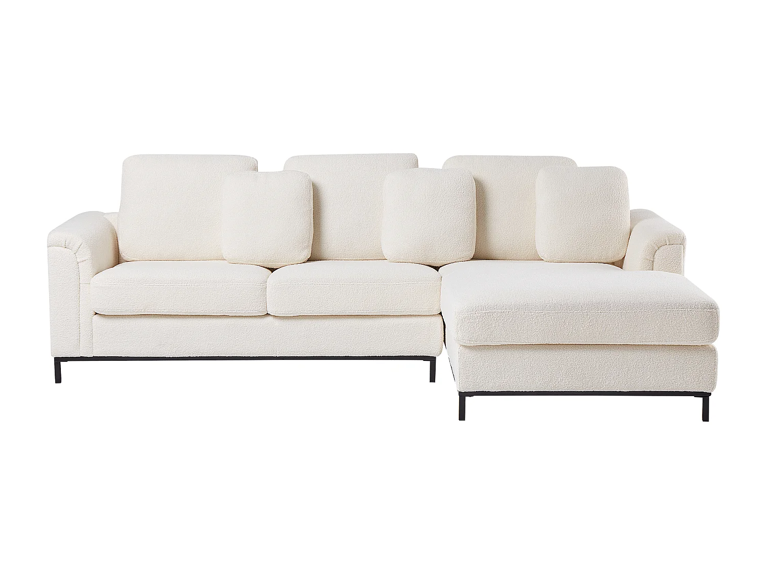 Canapé d'angle OSLO Bouclé Blanc avec ottoman 5 places Côté gauche