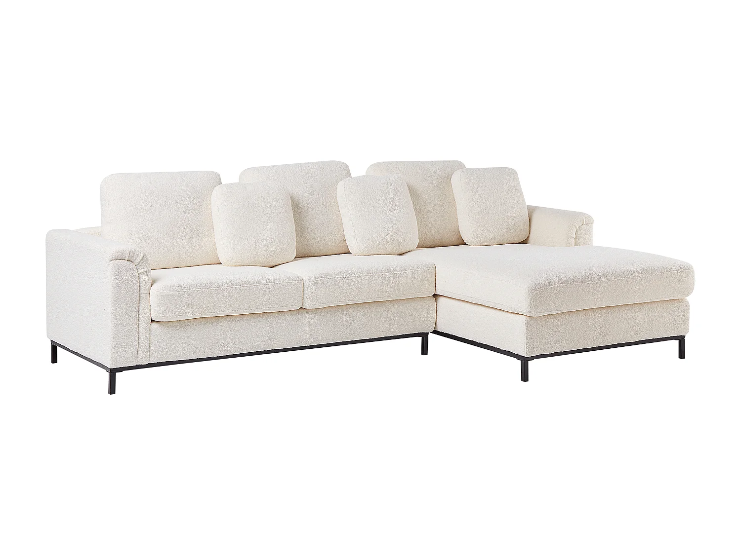 Canapé d'angle OSLO Bouclé Blanc avec ottoman 5 places Côté gauche