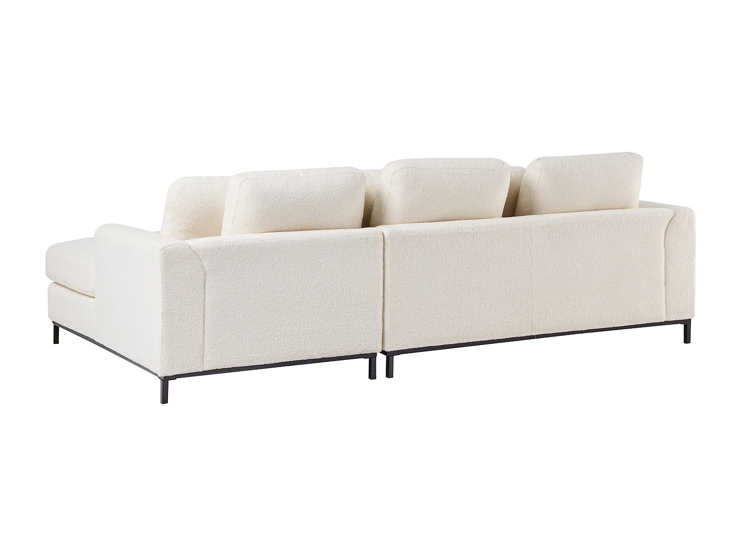 Canapé d'angle OSLO Bouclé Blanc avec ottoman 5 places Côté gauche