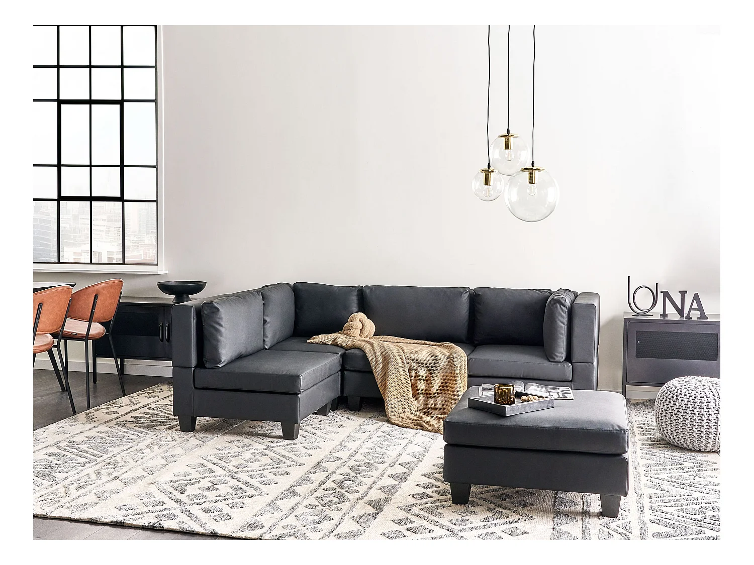 Canapé d'angle modulable 4 places UNSTAD Cuir PU Noir Côté droit