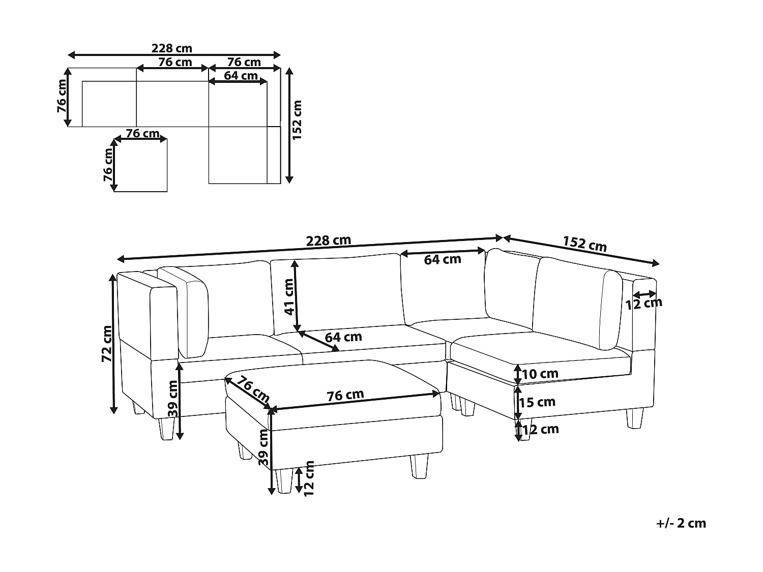 Canapé d'angle modulable 4 places UNSTAD Tissu Beige clair avec ottoman Côté droite