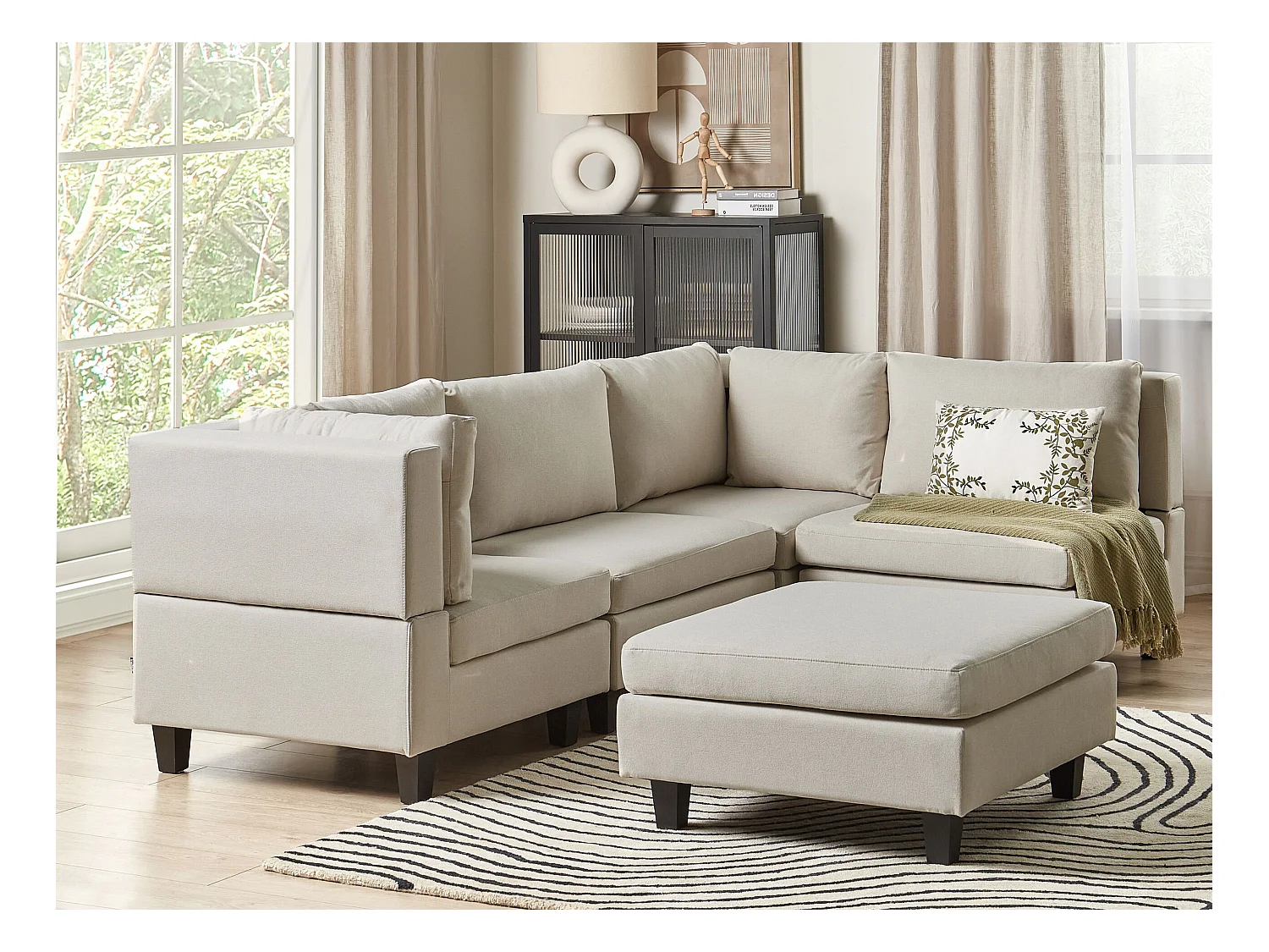 Modul Ecksofa UNSTAD Stoff Hellbeige mit Ottomane 4-Sitzer linksseitig